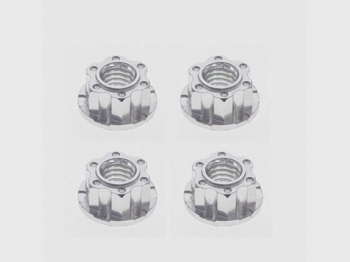 CNC Machined Aluminum M4 Nuts - Silver Anodized (4pcs Set)
